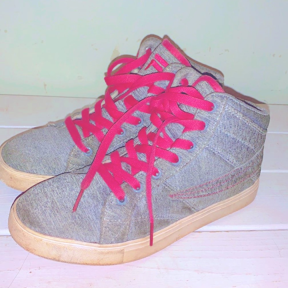 Pink and grey high top sneakers size 5 1/2